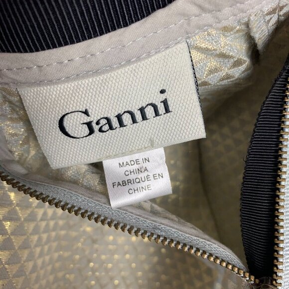 Ganni Anthropologie Gold Metallic Pleated A Line Mini Skirt with Pockets - Picture 7 of 13